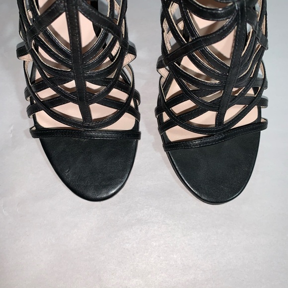 NWOB size 37 ELIE TAHARI black leather caged heels - Picture 3 of 6